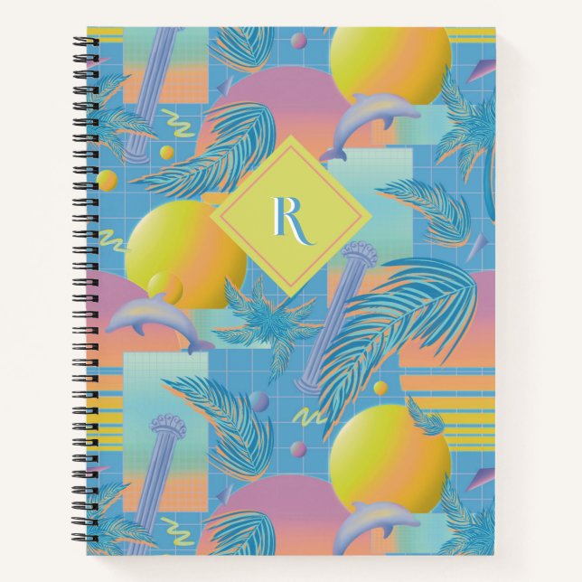 Periwinkle Summer Vaporwave Sonnenuntergang und Pa Notizbuch (Vorderseite)