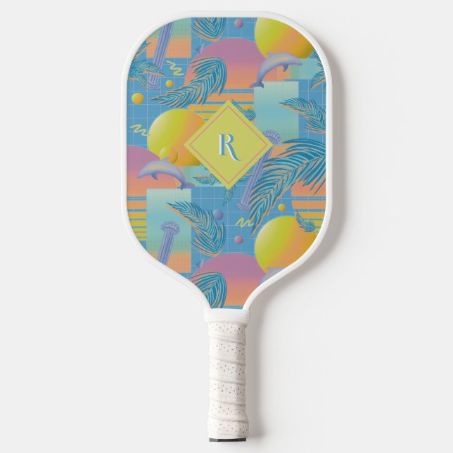Periwinkle Summer Vaporwave Sonnenuntergang und Pa Pickleball Schläger (Vorderseite)