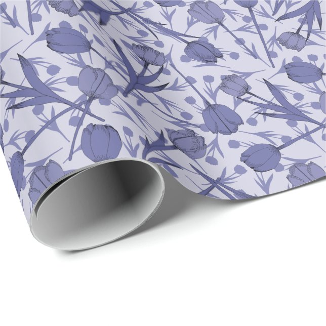 Periwinkle Tulpenmuster-Blume Geschenkpapier (Rolleneckpunkt)