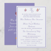 Periwinkle Two Hearts Catholic Wedding Invitation