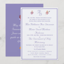 Periwinkle Two Hearts Catholic Wedding Invitation