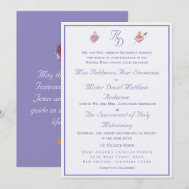 Periwinkle Two Hearts Catholic Wedding Invitation Einladung
