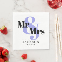 Periwinkle und Black Mr & Mrs Wedding Serviette