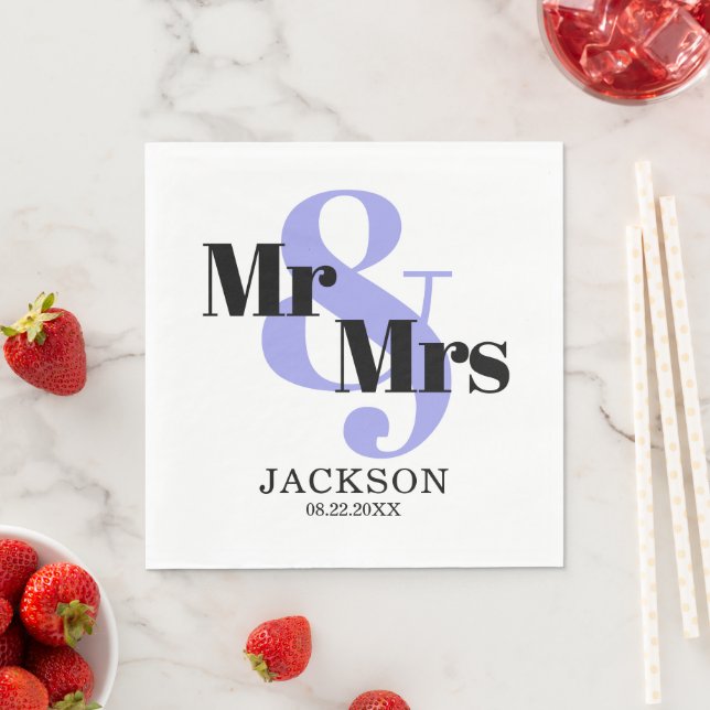 Periwinkle und Black Mr & Mrs Wedding Serviette (Beispiel)