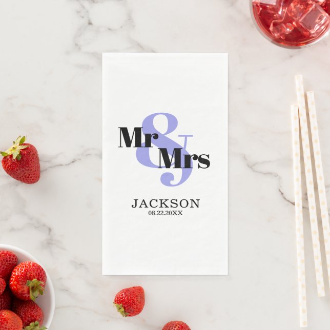 Periwinkle und Black Mr & Mrs Wedding Serviette (Beispiel)