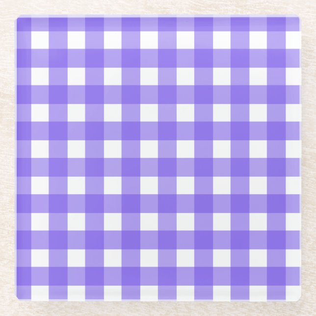 Periwinkle und weißer Gingham Glasuntersetzer (Vorderseite)