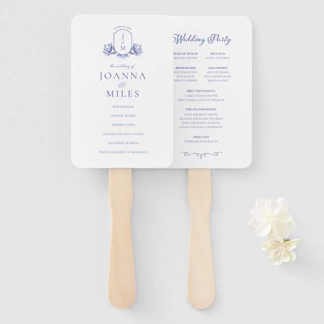 Periwinkle Vintag Monogram Programm Handfan Fächer (Vorne und Hinten)