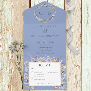 Periwinkle Vintag Romantische Wildblume Abendessen All In One Einladung