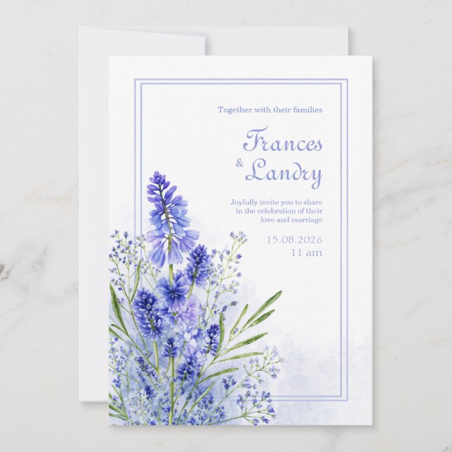 Periwinkle Watercolor Botanical Muscari Frame Einladung (Vorderseite)