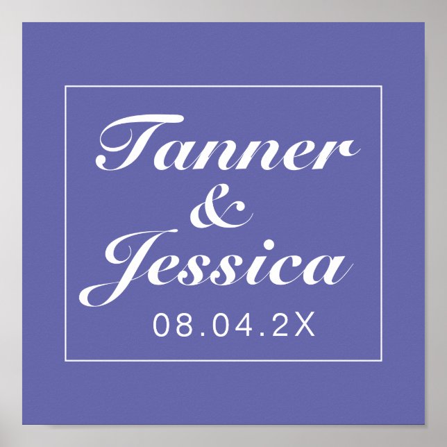 Periwinkle & White Minimalistische Hochzeitssignat Poster (Vorne)