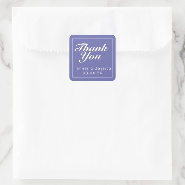 Periwinkle & White Modern Minimalistisch Danke Quadratischer Aufkleber (Tasche)
