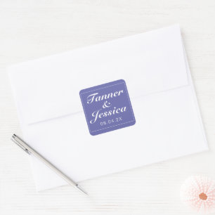 Periwinkle & White Moderne Minimalistische Hochzei Quadratischer Aufkleber