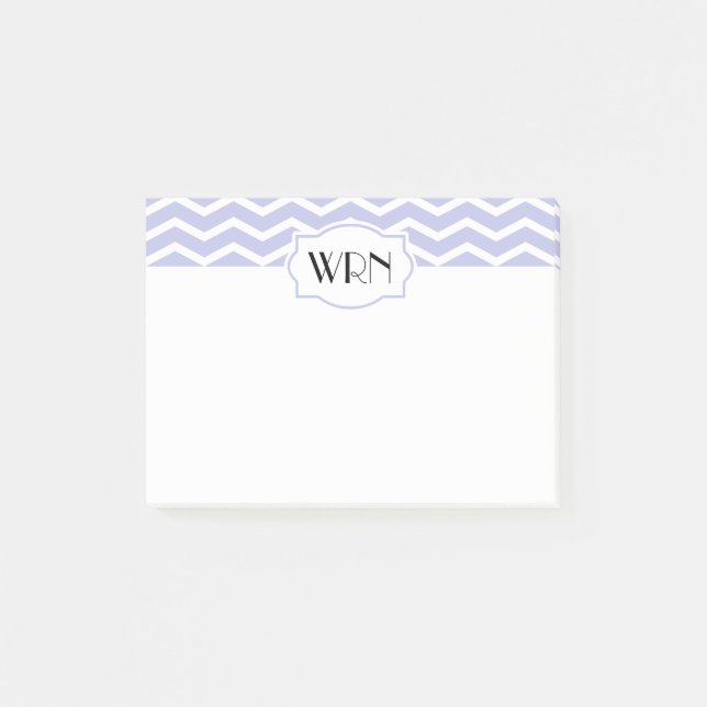 Periwinkle White Zickzack Gemustert Mit Monogramm Post-it Klebezettel (Vorderseite)