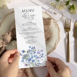 Periwinkle Wildblume Delikate Blumenhochzeit Menükarte<br><div class="desc">Hochzeitsmenü der Wildblume mit wilden Blume in Aquarell. Dieses hübsche Blumendesign hat zarte und feminine Wildblumen in einer romantischen, sanften Farbpalette aus Lilie, Perwinkle, blassem lila, Lavendel und Blau. Ideal für Frühjahr und Sommer Hochzeit. Für die Koordinierung von Einladungen, Schreibwaren, Schildern und Dekorationen während der Veranstaltung, schauen Sie bitte in...</div>