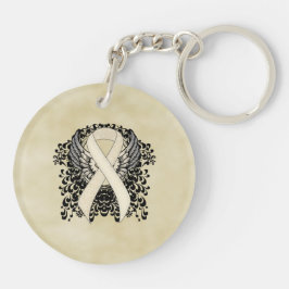 Perl Awareness Ribbon mit Flügeln Schlüsselanhänger