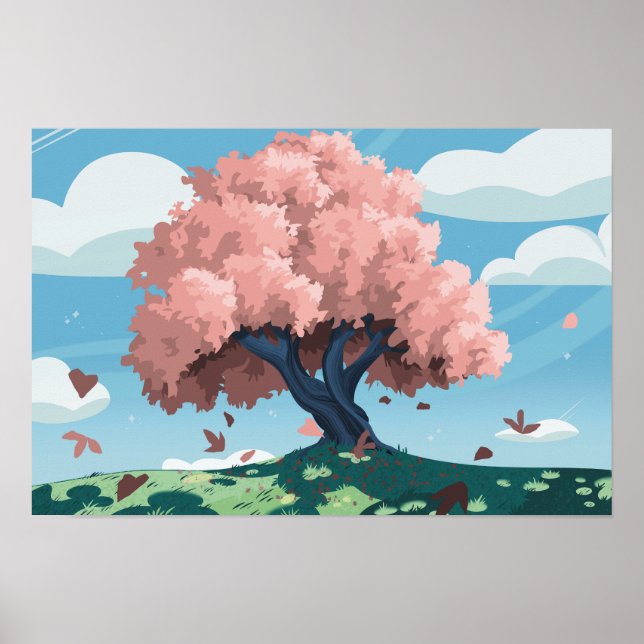 Perlbaum: Stilisierte Kirschblossom Landschaft Poster (Vorne)