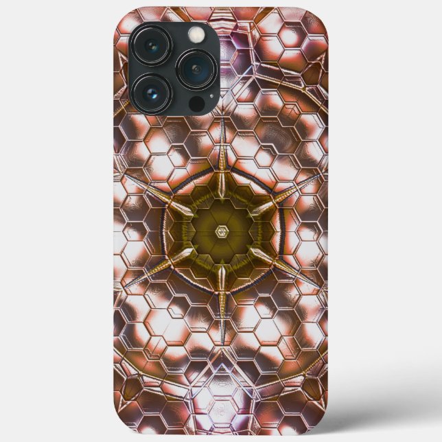 Perlbraunes Kaleidoskop überlappender Hexagonen Case-Mate iPhone Hülle (Rückseite)