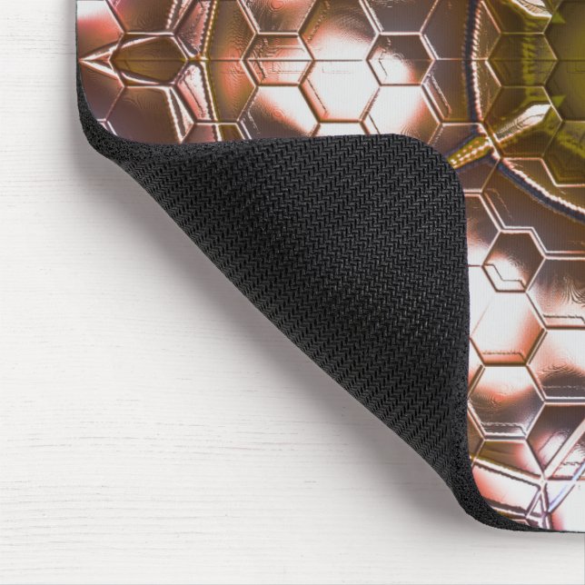 Perlbraunes Kaleidoskop überlappender Hexagonen Mousepad (Ecke)