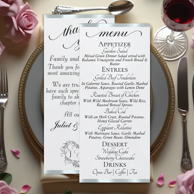 Perle blanche/Argent - Menu Monogramme & Merci (Créateur téléchargé)