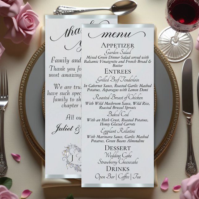 Perle d'Argent/Argent - Menu Monogramme & Merci (Créateur téléchargé)