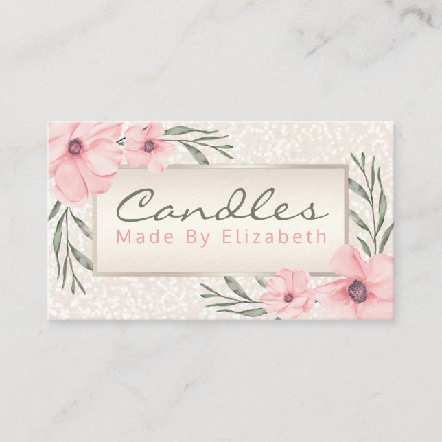 Perle Glitzer Floral handgefertigte Kerze Sojasaux Visitenkarte (Vorderseite)