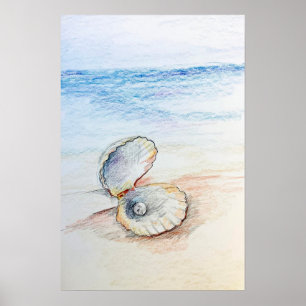 Perle in der Muschel Ozean Strand Wellen  Poster