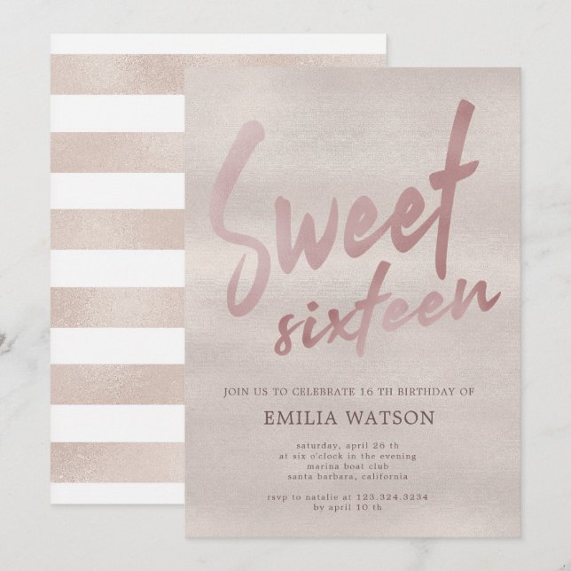 Perle précieuse | Invitation Sweet sixteen (Devant / Derrière)
