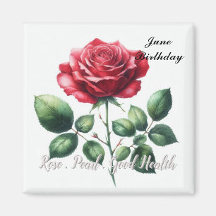 Perle und rote Rose als Geburtsstein Juni  Magnet