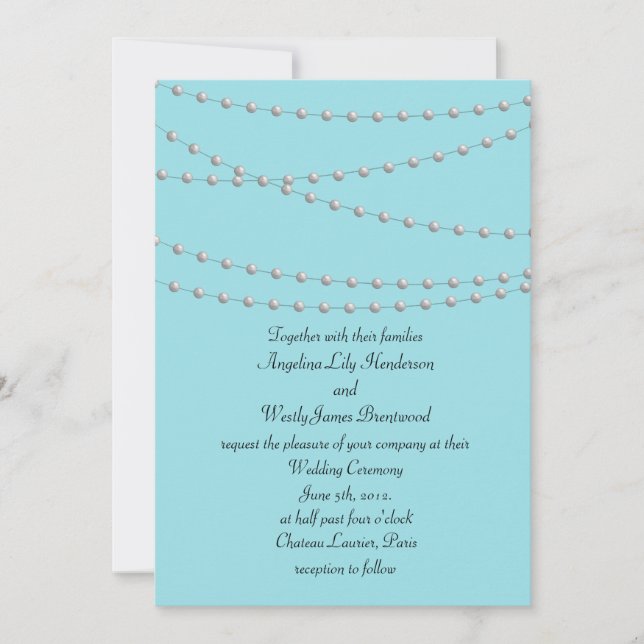 Perlen auf türkisfarbenen Hochzeiten Einladung (Vorderseite)