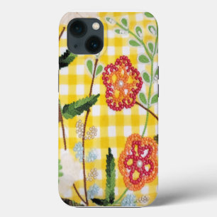 Perlen-Blumenmuster auf Gingham iPhone Hülle