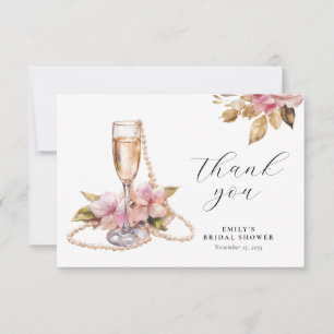 Perlen Blüten & Prosecco Florale Brautparty Dankeskarte