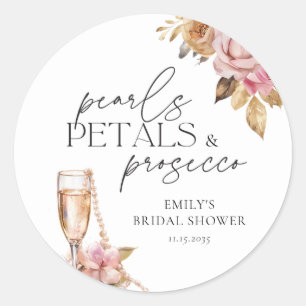 Perlen Blüten & Prosecco Florale Hochzeitsdusche Runder Aufkleber
