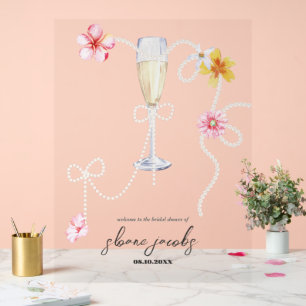 Perlen, Blüten + Prosecco Hochzeitsdusche Willko Acrylschild