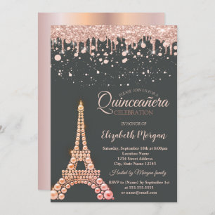 Perlen Eiffelturm, Tropfen Dots Quinceañera Einladung