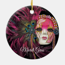 Perlen, Federn und Mardi Gras Maske Keramik Ornament