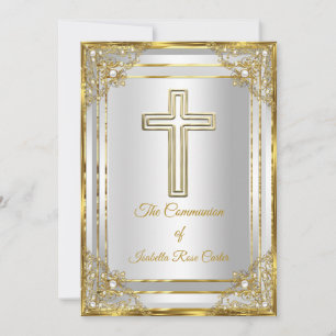 Perlen Gold Weiße Kreuz Heilige Kommunion Einladung