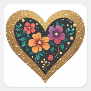 💖 Perlen-Herz-Blumenkranz-Hochzeitsgeschenk-Idee  Quadratischer Aufkleber