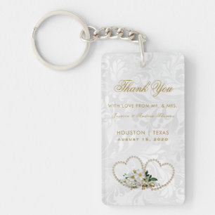 Perlen-Herz-u. Blumen-Damast-Gastgeschenk Hochzeit Schlüsselanhänger