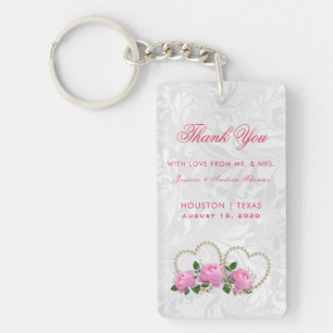 Perlen-Herz-u. Rosen-Damast-Gastgeschenk Hochzeit Schlüsselanhänger