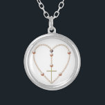 "Perlen", herzförmige Rosary-Kette Versilberte Kette<br><div class="desc">"Perlen" Herz geformt Rosary Necklace. Auf dieser Halskette sind keine echten Perlen. Sie können die Farbe des Hintergrundes mit den großartigen Anpassungswerkzeugen von Zazzle ändern.</div>