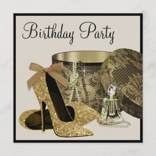 Perlen High Heels Schwarz Gold Damen Geburtstag Einladung