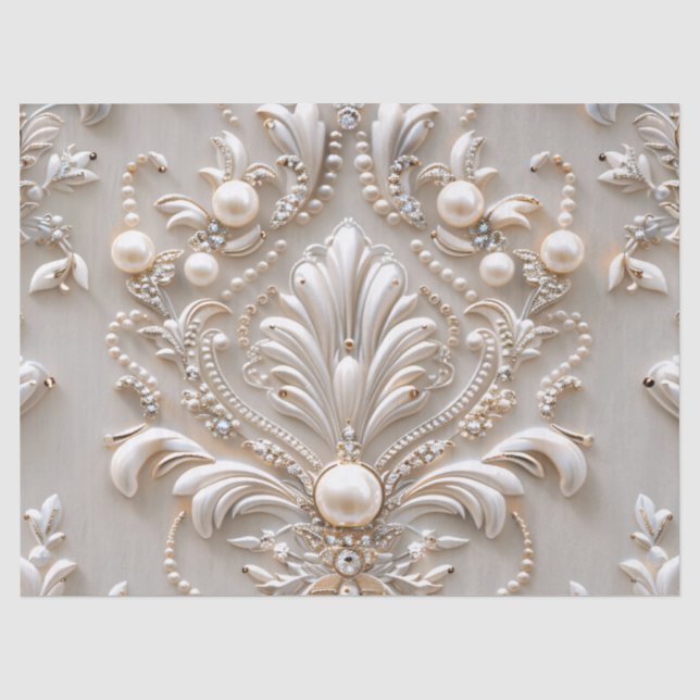 Perlen Kristalle Französisch Damask Stickerei Deco Seidenpapier (Vorderseite)