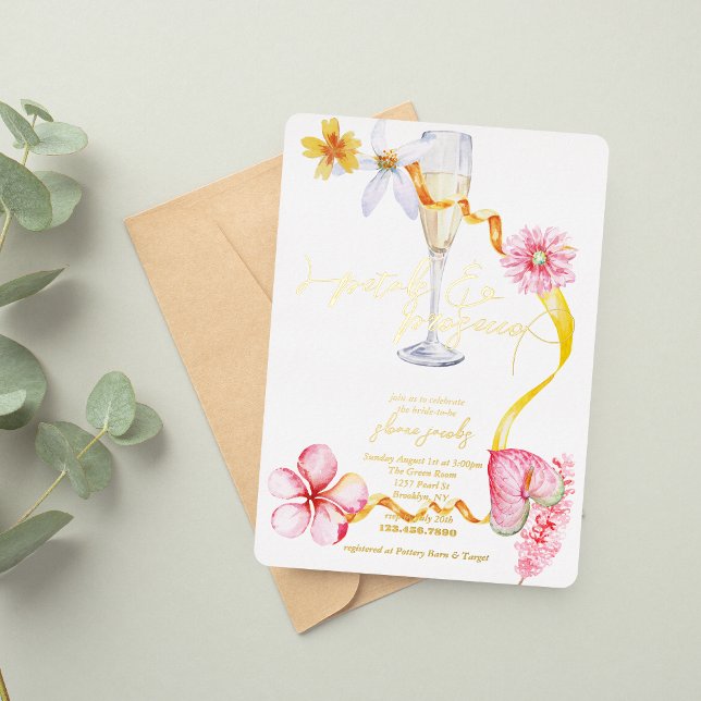 Perlen, Petalen + Prosecco | Petals Brautparty Folieneinladung (Von Creator hochgeladen)
