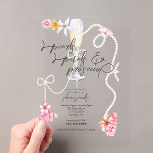 Perlen, Petalen + Prosecco Trendy Brautparty Acryleinladungen