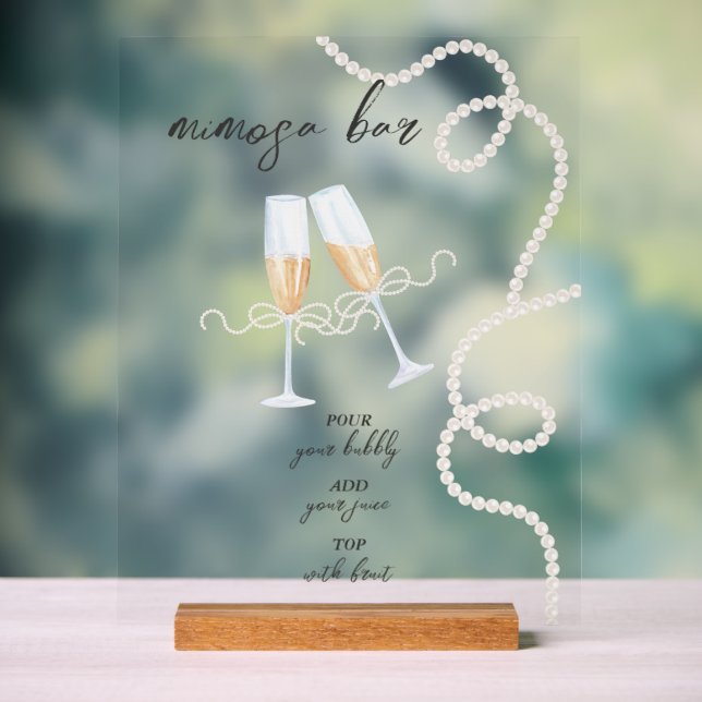 Perlen, Petalen und Prosecco | Mimosa Bar Dusche Acrylschild (Neutral)