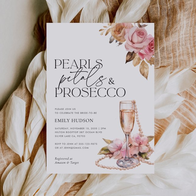 Perlen Petals & Prosecco Brautparty Einladung (Von Creator hochgeladen)