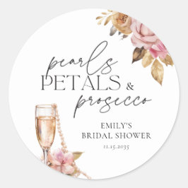 Perlen Petals & Prosecco Brautparty Runder Aufkleber