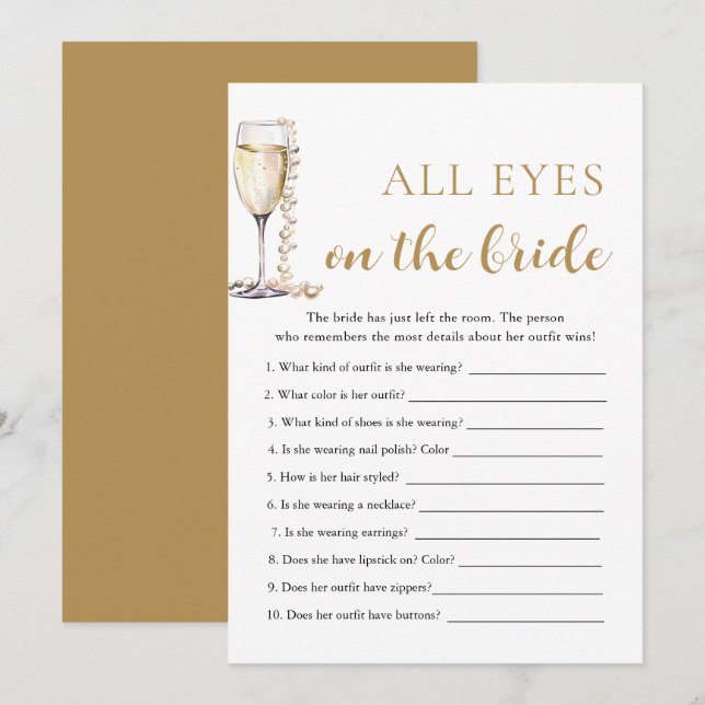 Perlen & Prosecco Alle Augen auf dem Bride Spiel Einladung (Vorne/Hinten)
