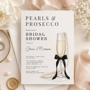 Perlen & Prosecco Black Coquette Bogen Brautparty Einladung