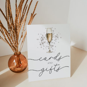 Perlen & Prosecco Brautparty Karten und Geschenke Sockelschild